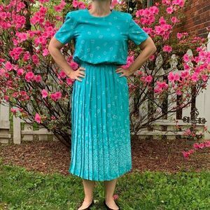 Vtg 80s/90s Leslie Fay turquoise dress‎